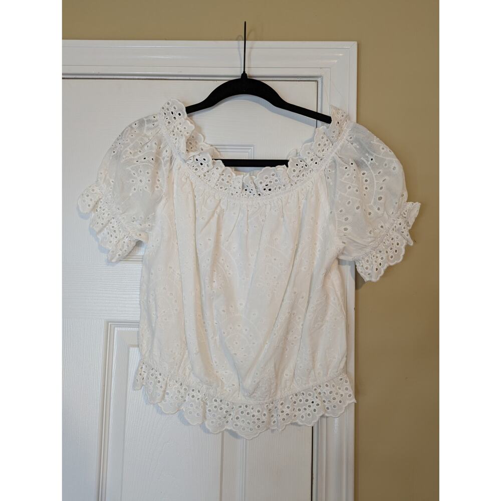 Sugar + Lips Eyelet Lace Off The Shoulder Top Size Medium White NWT Cottagecore